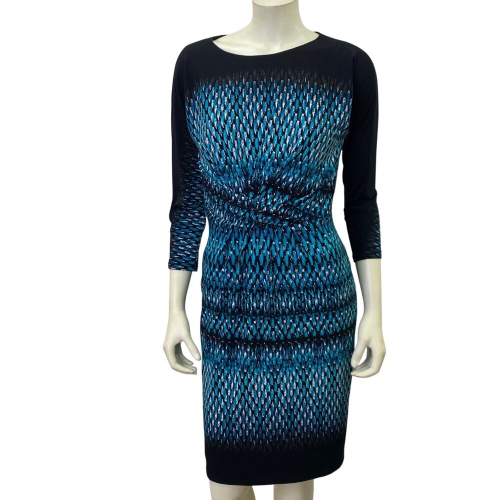 Anne Klein Womens Blue & Black Patterned 3/4 Sleeve‎ Dress 8Pet